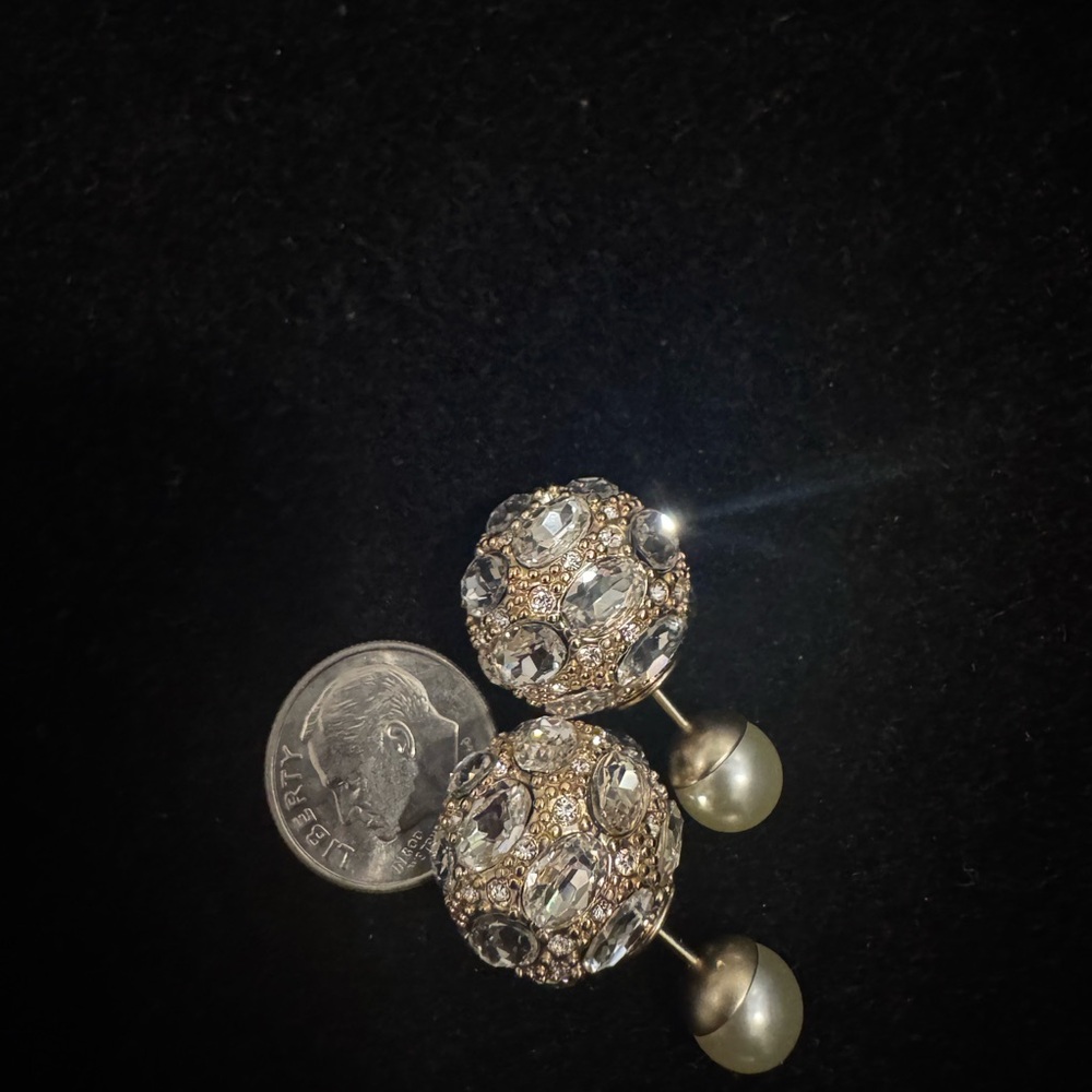 Dior Gold and Silver Crystal Earrings with Pearl Drops - Picture 6 of 8